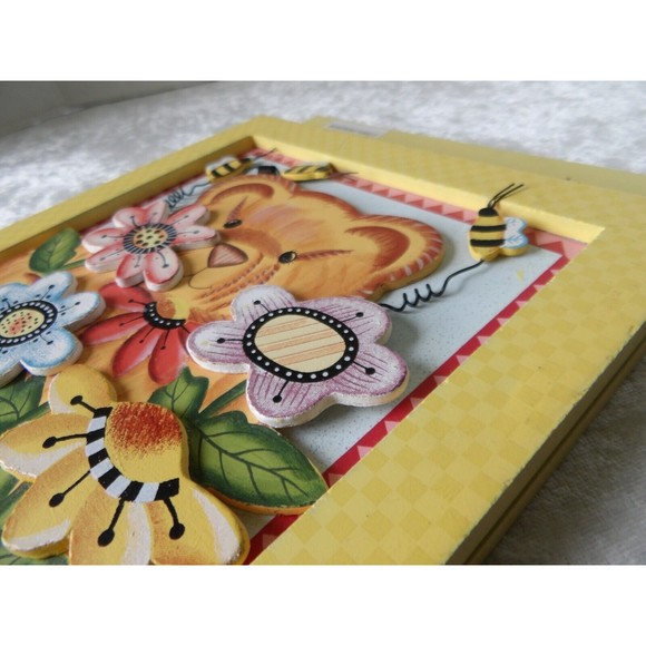 🎁Debra Jordan Bryan Wood Wall Hanging Bear Plaque Corkboard for Notes/Photos - Picture 16 of 16